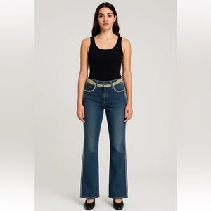 Paolo Santini Jeans Size 8 Lace Trim Pearl Stud Detail Flare Bottoms  NWT